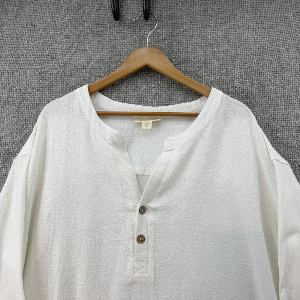 KS Island Henley Shirt Mens 5XL Big White NWT 3/4 Sleeve Textured Cotton Beach